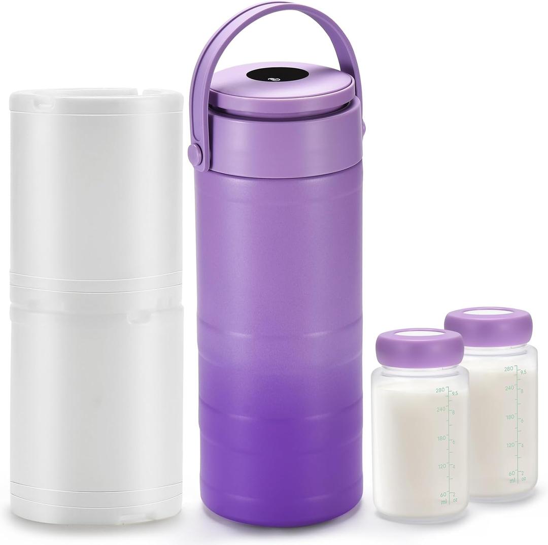 Portable Breast Milk Cooler for Outdoor, withTemp Display, Life Saver with 360 Total Cooling for 24 Hours, 22oz Large Capacity Breastmilk Chiller with 2pcs BPA-Free Bottle for Breastmilk Storage