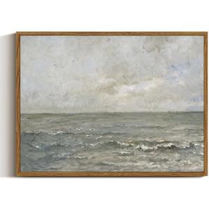 VIYYIEA Ocean Framed Wall Art, Seascape Vintage Art Decor Room Aesthetic, 12x16 Inch Canvas Print Artwork, Calming Landscape Painting Wall Decor for Bedroom Bathroom Office