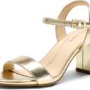 DREAM PAIRS Women's Chunky Heels Block Round Open Toe Ankle Strap Heel Fashion Wedding Party Comfort Dress Sandals Shoes (11, Light Gold)
