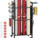 Khordin Wrapping Paper Storage Organizer with Wheels, Gift Wrap Storage Station with Ribbon and Gift Bag Storage, Rolling Craft Storage Cart with 12PCS Slap Bands, Christmas Decor, Black