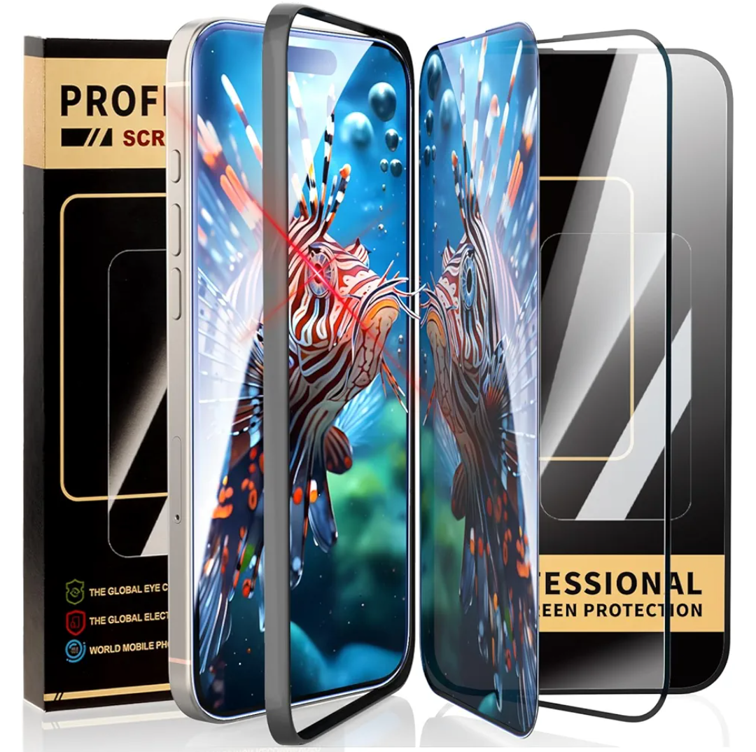 3 Pack Screen Protector for iPhone 14(6.1 inch)iPhone 15 iPhone 16Pro Max,Tempered Glass 2 HD 1 Anti Spy Privacy,with Installation Frame 9H Hardness Ultra Durable Easy Install,Auto Dust-Elimination