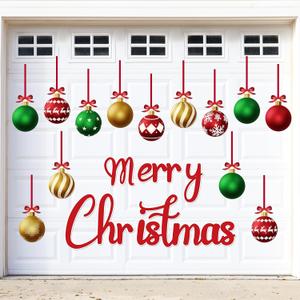 32PCS Christmas Garage Door Decorations Magnets - Merry Xmas Ball Holiday Refrigerator Fridge Kitchen Decor(Red, Green, Gold)