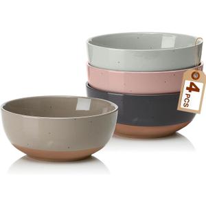 Morandi Color Large Ceramic Bowls Set of 4, 30 Ounce Cereal, Soup, Salad, Oatmeal, Serving Bowls - Dishwasher & Microwave Safe (Assorted Neutrals)
