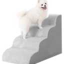 MIHIKK Dog Stairs Ramp, Curved 4-Step Dog Steps for Small Dogs and Cats, Pet Stairs for High Beds and Couch with Anti-Slip Washable Cover and Durable High Density Foam, Grey