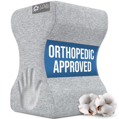 5 STARS UNITED Knee Pillow for Side Sleepers - Hip Pain Relief, Memory Foam Leg Cushion for Side Sleeping - Between Legs Pillow for Sciatica & Lower Back Pain, Gray Cotton Cover
