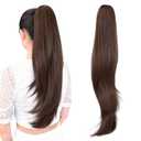 PONYTAIL EXTENSION, 24" CLAW CLIP HAIR EXTENSIONS PONYTAIL, LONG STRAIGHT HAIR EXTENSION, NATURAL LOOKING SYNTHETIC HAIRPIECE FOR WOMEN, MEDIUM BROWN