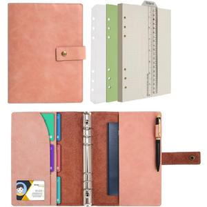 Wonderpool Leather Journal Dotted Paper Refillable Writing Binder Notebook - Leather Spiral Diary with Inner Organizer Pockets for Man and Woman (Pink, A5)