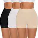 FRESBEIT Slip Shorts for Women Under Dress,Boyshorts Panties Anti Chafing Boyshorts Smooth Shapewear Shorts (Medium, 3 Pack Black+white+nude)