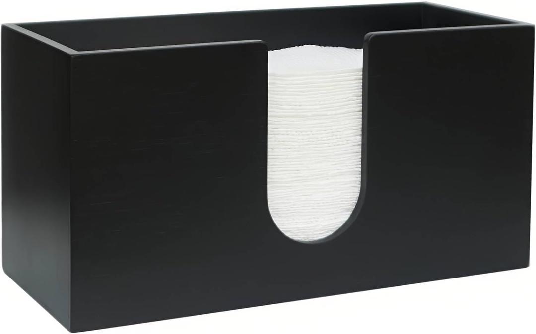 Paper Towel Dispenser Countertop, Bamboo Paper Hand Towel Holder for Bathroom Kitchen Toilet, Black Napkin Towel Holder, Napkin Dispenser Suitable for C-Fold Z-Fold Trifold Multifold Towels