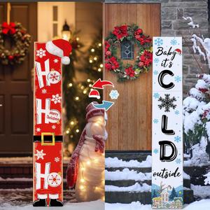 47" 2 In1 Christmas Welcome Sign for Porch Front Door Decoration Ho-ho-ho Christmas Decor Wooden Winter Door Sign Baby It's Cold Outside Hanging Decor for Winter Wonderland Outdoor
