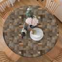 Polyester Round Tablecloth Fitted,Gray Brown Wooden Mosaic Tile-Patterned Tablecloths, Washable for Kitchen Dining Outdoor Party Picnic Wedding Banquet 57"-68"