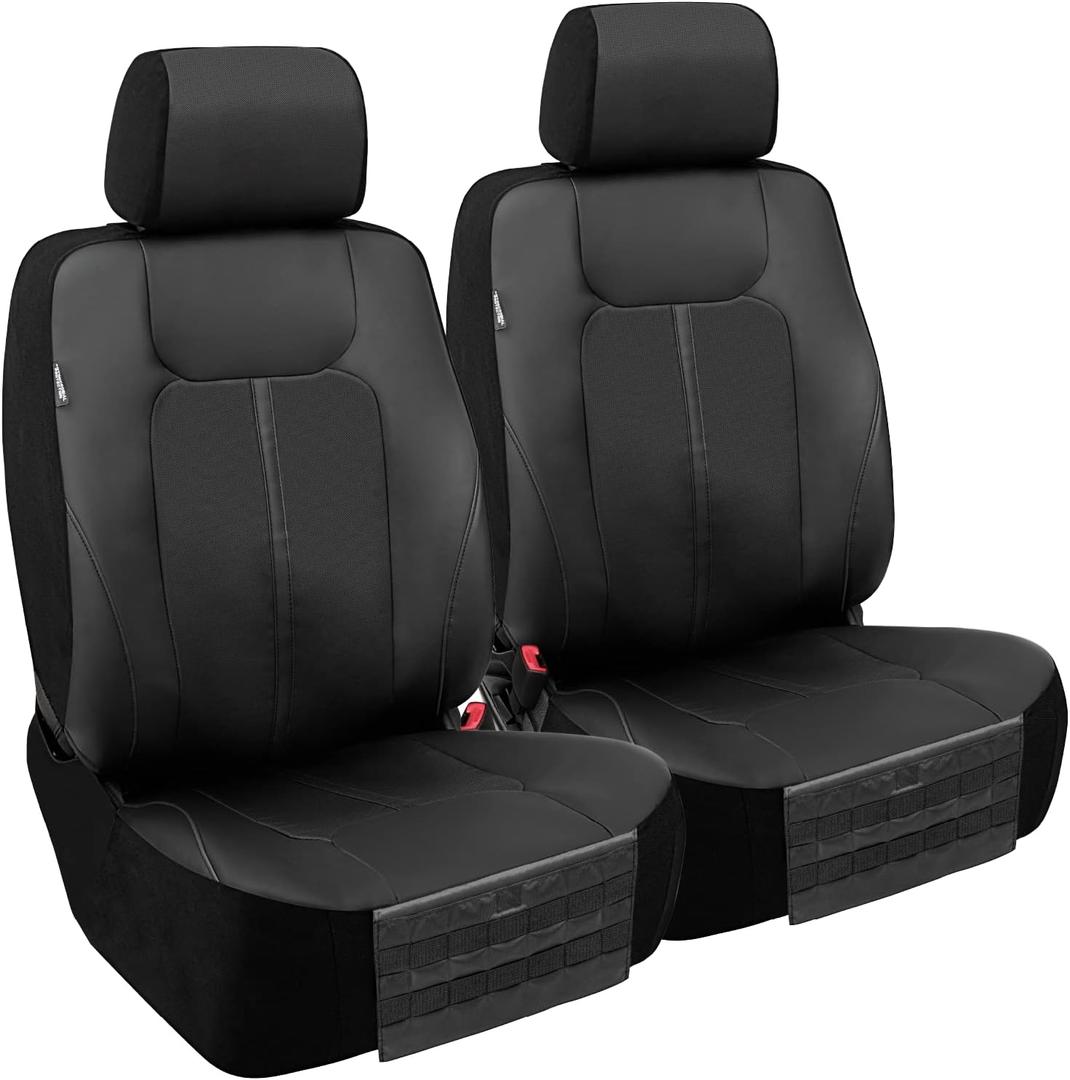 Season Guard Dakota Truck Seat Covers; Universal Fit for Large or SUV; Heavy Duty Design; Front and Rear Storage Pockets, Built-in Molle Style Organizer; Semi-Custom Fit; Faux Leather; 2pcs, Black