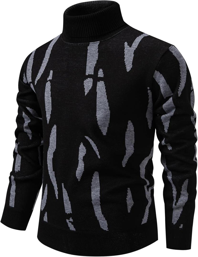 Mylldey Mens Turtleneck Sweaters Cable Knit Long Sleeve Men's Pullover Sweaters (Large, Black)