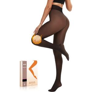 Arkim Fleece Lined Tights S/ M/ L Crotch 1 Seam Line True Translucent Thermal Tights Winter Leggings Pantyhose Sheer Tights(Black-Fleece, M)