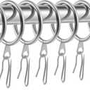 Hotop 30 Pcs Metal Drapery Curtain Rings 0.98/1.26/1.65 inch Interior Diameter and 30 Pcs Hanging Curtain Drapery Pin Hooks for Window Door Shower(Matte Silver, 32 mm)