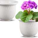 2 Set African Violet Pots Self Watering, 7 Inch White Ceramic Dolomite Clay, Easy Effortless Planter Pot for Indoor Plants Herbs Flowers Orchids Succulent, Ideal Gifts, Plant Not Included