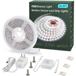 MY BEAUTY LIGHT Motion Activated LED Strip Lights, 16.4ft LED Light Strip with Day or Night 2 Lighting Modes, 3 Timing Off Modes, Bright White 12v Plug-in LED Rope Lights for Under Cabinet, Kitchen