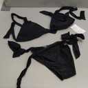 Zonsaoja Women Thong Bikini Side Tie Triangle Two Piece Bathing Suits Halter Knot Swimsuits (Large, Black)