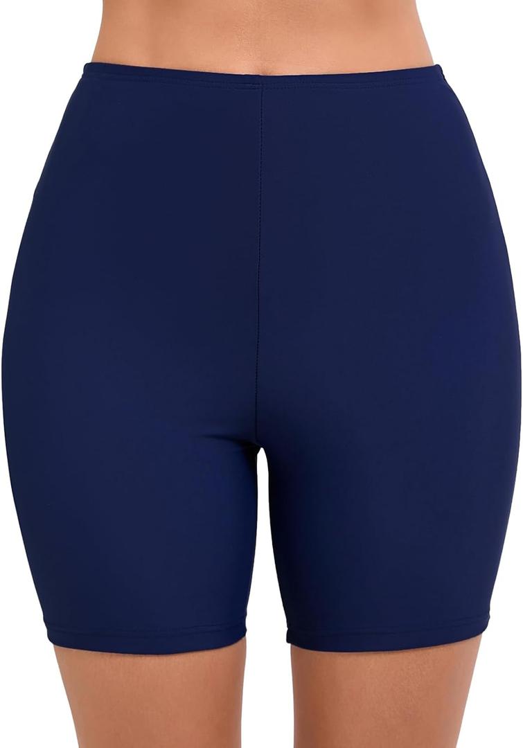 Women's 5" High Waisted Boyshort Swim Board Shorts  Swimsuits Bottoms (Medium, Navy)