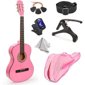 30" Wood Classical Guitar with Case and Accessories for Kids/Girls/Boys/Beginners (Pink)