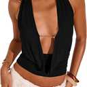 SweatyRocks Women's Y2k Sexy Halter Tops Deep V Neck Backless Low Cut Top Going Out (Medium, Black)