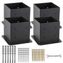 6x6 Post Base 4 Pcs, (Inner Size 5.6x5.6) Post Anchors, 13GA Thick Solid Steel & Black Powder Coated,Deck Post Brackets Support Deck Base Plate Pergola Brackets Fence Kit