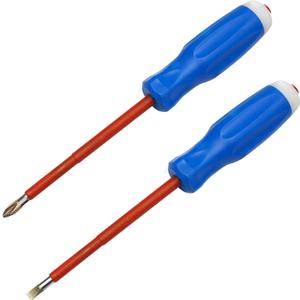 2 Piece 1000V Insulated Magnetic Multi Screwdriver Set - Voltage Tester Screwdriver - Ideal for DIY Enthusiasts and Electricians - with Cushion Grip - Slotted and Phillips Screwdriver Set (PH2&SL5.5)