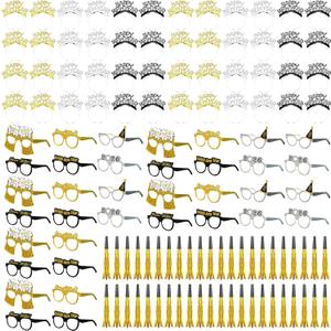 108 Pcs New Years Eve Party Supplies 2026 Fancy New Year Glasses Gold Noise Maker Headband NewYear Celebration Black Silver and Gold Party Favor for Happy NewYear Gift Accessories Decoration