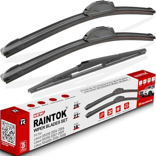 RAINTOK Windshield Wiper Blades Replacement for Lexus RX330 2004-2006, RX350 2007-2009, RX400h 2006-2008 - Front Rear Wipers Blade Set 26" 22" 14" (Pack of 3)