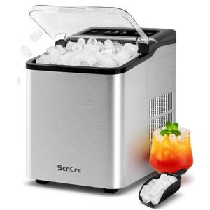 Ice Makers Countertop, 26.5Lbs/24H Ice Machine with 2 Sizes Bullet Ice, 9 Ice Cubes Release in 6 Mins, Self-Cleaning Portable Ice Maker with Ice Scoop and Basket for Home Kitchen Office Bar RV