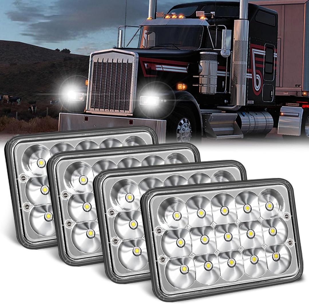4x6 LED Headlights Approved Hi/Lo Sealed Beam Replacement H4651 H4652 H4656 H4666 H6545 Compatible with Kenworth T600 W900 T800 Truck P-eterbilt 379 S10 RV Freightliner