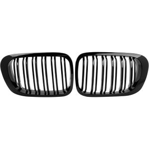 E46 Grill, Front Kidney Grille Compatible with 1999-2002 E46 2-Door Coupe/Cabriolet Pre-Facelift, 2000-2006 M3 Double Slats Gloss Black Grill