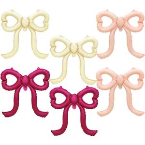 6 Pcs Pink Bow Balloons Large Bow Foil Balloons Bow Party Decorations for Girls Back to School Graduates Shower Baby Wedding Engagement Birthday Party Decors