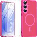 Magnetic for Samsung Galaxy S25 FE Case with Screen Protector 2X,Compatible with MagSafe,Phone Case Slim Hard PC Silicone Bumper Shockproof Protective Cover for Samsung S 25 FE 5G,Hot Pink