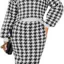 Pink Queen Women's 2 Piece Outfits Set Knit V Neck Batwing Long Sleeve Loose Top Bodycon Midi Skirt Sweater Dresses (M)