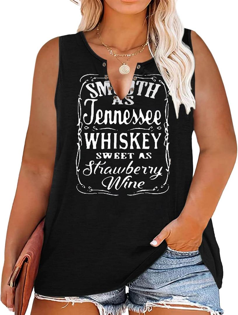 Plus Size Smooth As Tennessee Whiskey Shirt Women Ring Hole Sleeveless Sexy V-Neck Country Music Tank Top Tshirt (3X)