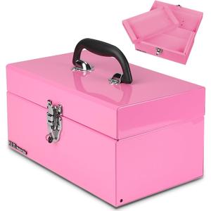 P.I.T. 12 Inch Tool Box,Portable Small Steel ToolBox with Metal Latch Closure for Household, Warehouse,Tools Storage,Pink