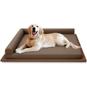 Small Dog Bed Memory Foam, Orthopedic Waterproof Puppy Bed with Anti-Slip Mat, Chew Proof Pet Bed Washable Dog Couch (Brown) (30.0"L x 20.0"W x 6.7"Th)