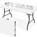 6ft Folding Table, Portable Fold-in-Half 6 Foot Foldable Table, Table of Utility Dining Indoor Outdoor with Carrying Handle for Camping Picnic and Party, White