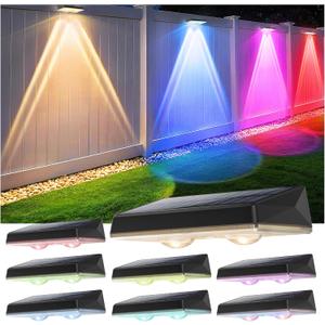 Solar Fence Lights Outdoor - 8 Pack RGB Fence Lights Solar Powered, 7 Color Modes & Warm White, IP67 Waterproof Dusk to Dawn Solar Powered Lights 12+ Hours for Fence/Backyard/Wall/Step/Patio/Deck