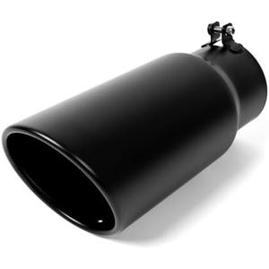 KHK 4" to 5" Exhaust Tip - 12" Long Diesel Exhaust Tips,4" Inlet 5" Outlet Stainless Steel Bolt-On Angle Cut Truck Tailtip, Universal Fit for Trucks & Cars -Black Powder Coated