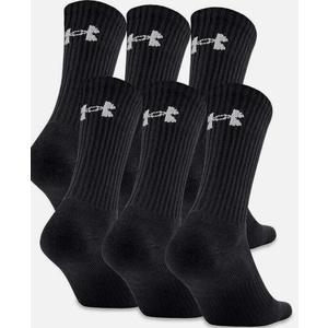 6 Pair UNDER ARMOUR Men Crew Socks BLACK Size Large 8-12 Cotton Pack
