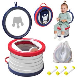 Portable Potty Chair for Toddlers with Splash-Proof Design, Foldable Travel Potty with Bag & 30 Refills - Kids Toilet for Car, Camping, Indoor - Easy Clean Baby Potty Training Seat(Red-blue)