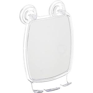 iDesign Plastic Power Lock Suction Shower Shaving Mirror with Razor Holder, Fog-Free Mirror for Bathroom or Tub, 6.25" x 8.5" x 2.5", Clear 2Pcs