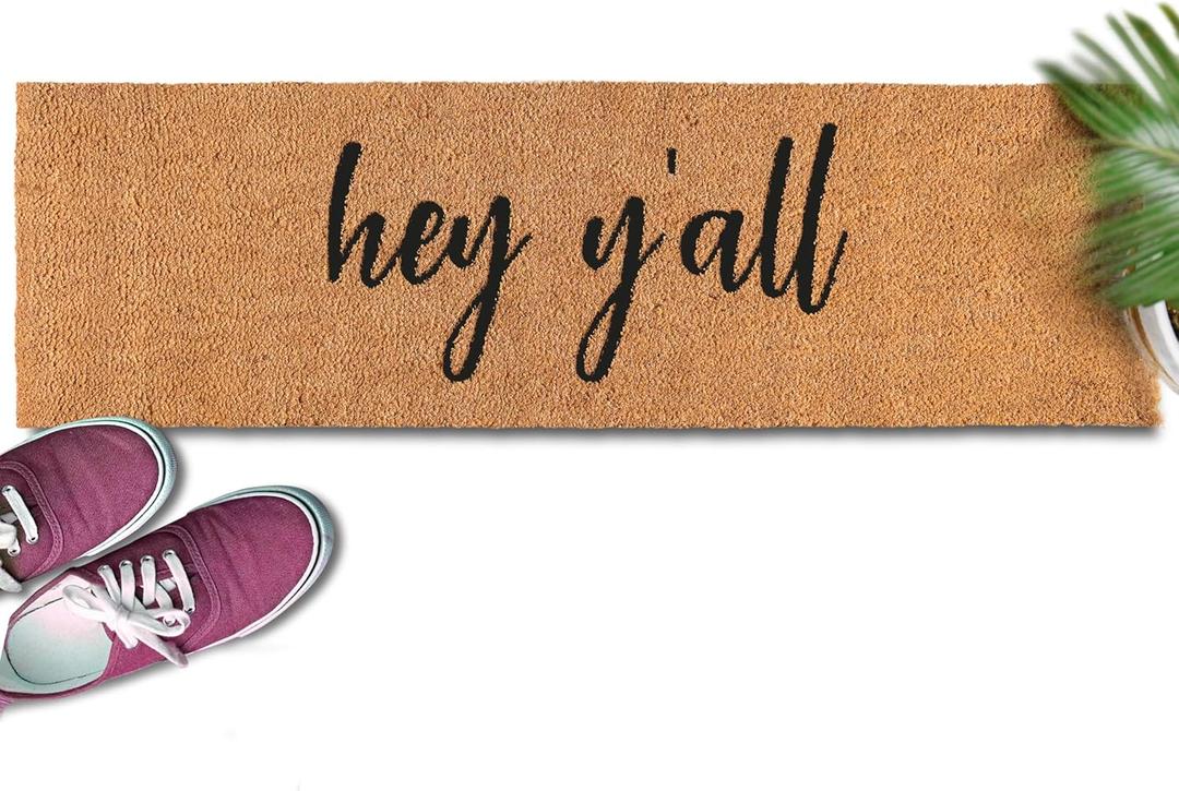 MAINEVENT Hey Y'all Large Door Mat 50x15 Inch, Oversized Long Front Doormat Outdoor Entrance for Double Doors (1'3" x 4'2" (Rectangular))
