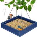 Kingsyard WPC Composite Platform Bird Feeder for Outside, Heavy Duty Hanging Tray for Mealworms & Seeds, 3.5 lbs Large Capacity, Weatherproof Recycled Plastic Material, Easy to Clean, Blue