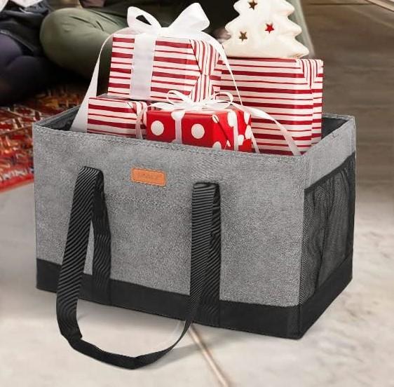 WONDAY Extra Large Foldable Grocery Tote Bag With Handles for Storage, Picnics, Beach, Pool, Laundry - Reusable Shopping Bag (Grey)