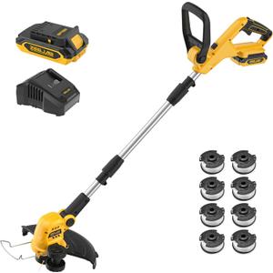 Cordless String Trimmer and Edger, 12 Inch 20V Weed Wacker Battery Operated Lawn Edger with 8 Pcs Replace Spool Trimmer Lines - Battery & Charger Included