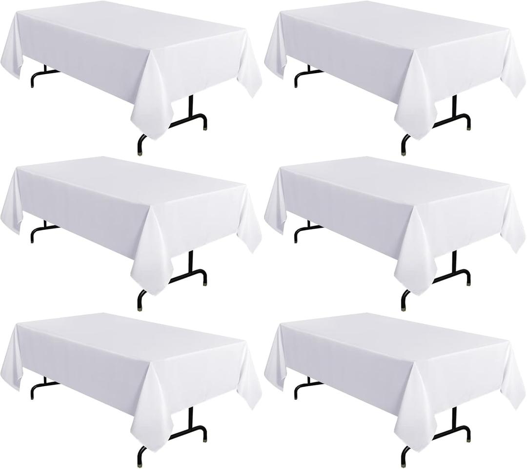 sancua 6 Pack White Tablecloth 60 x 120 Inch, Rectangle Table Cloth for 8 Feet Tables - Stain and Wrinkle Resistant Washable Polyester Table Cover for Dining Tables, Buffet Parties and Camping