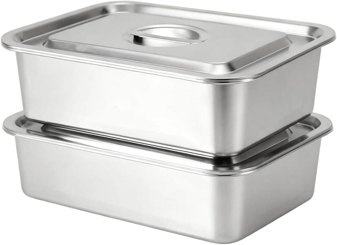 4 Inch Deep Lasagna Pan with Lid, 2 Pack 7.4QT Stainless Steel Baking Pan with Lid, Roasting Pans with Lid, Rectangle Baking Sheet for Oven